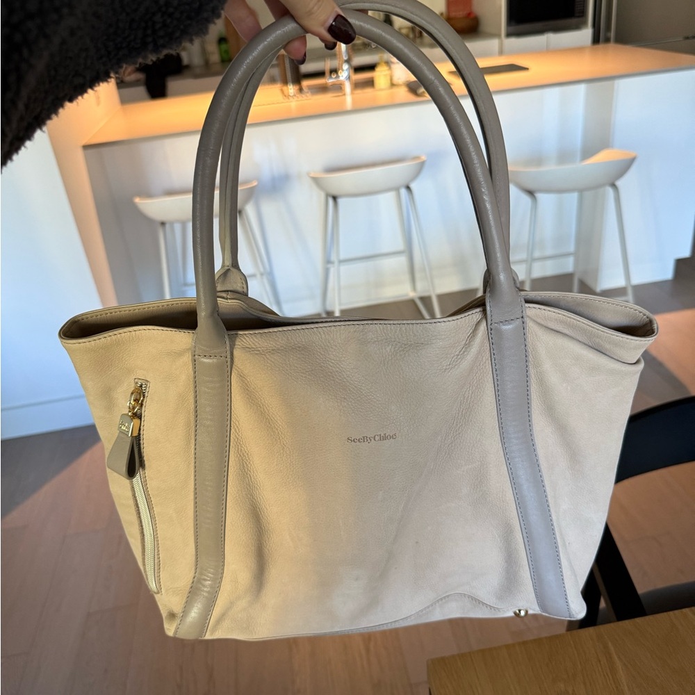Beige Leather Tote Bag